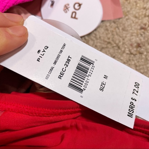 PQ Swim Anthropologie Red Coral Smocked Tab Bikini Bottoms Teeny Fit - Picture 6 of 6